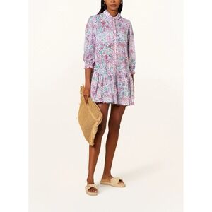 Poupette St Barth Floral Button‎ Front Tiered Mini Dress Tunic Colorful Beachy